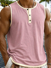 Men's Relaxed Contrast Trim Henley Sleeveless Tank Top