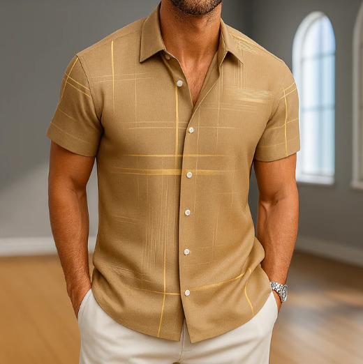 Men’s Lightweight Patterned Short Sleeve Button-Up Shirt