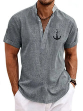 Men’s Textured Short Sleeve Stand Collar Henley Shirt