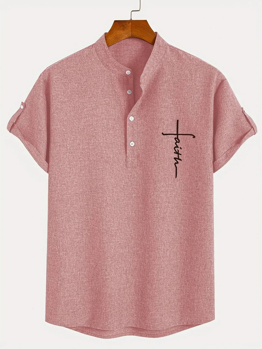 Men’s Textured Short Sleeve Stand Collar Henley Shirt