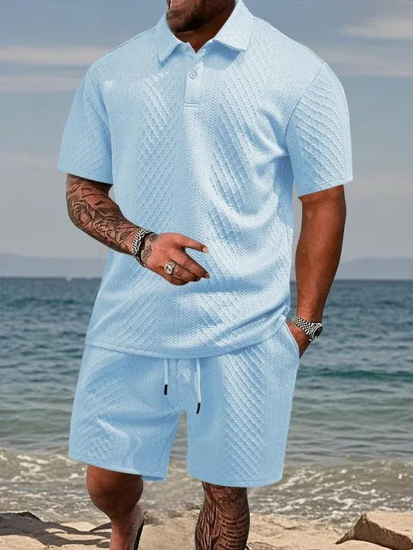 Men’s Textured Polo Shirt and Shorts Summer Set