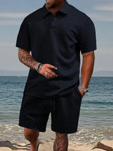 Men’s Textured Polo Shirt and Shorts Summer Set
