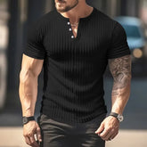 Men’s Ribbed Henley Muscle T-Shirt