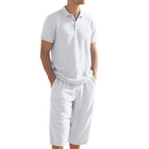 Men’s Relaxed Linen-Blend Polo Shorts Set