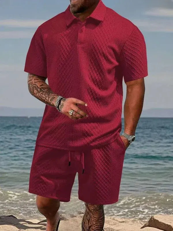 Men’s Textured Polo Shirt and Shorts Summer Set