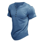 Men's Short Sleeve Solid Button Henley T-Shirt 60126755X (2)