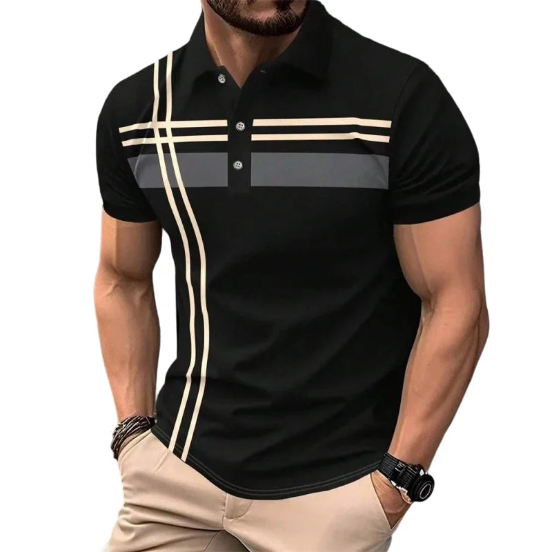 Men's Geometric Stripe Polo Shirt