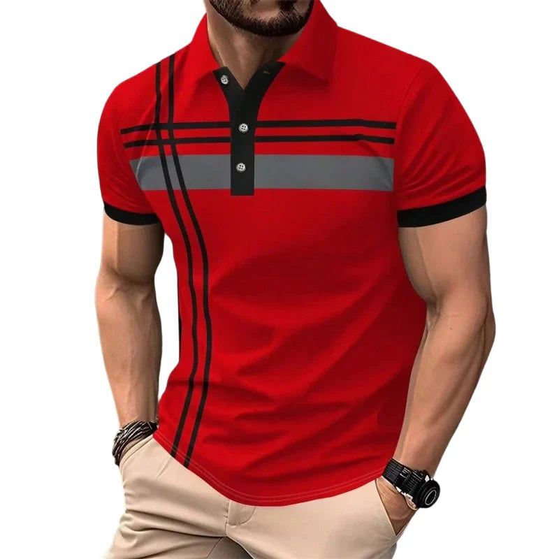 Men's Geometric Stripe Polo Shirt