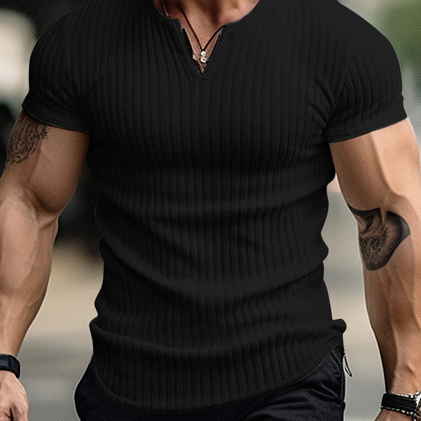 Men’s Ribbed Notch Neck Short-Sleeve Shirt