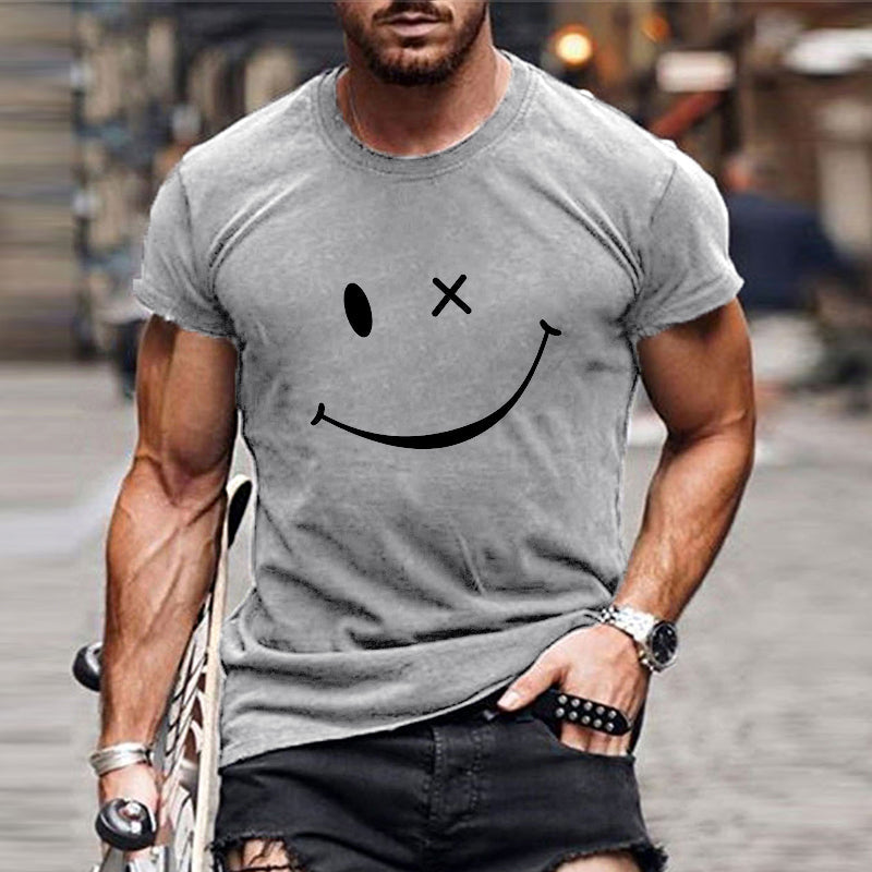 Men's Vintage Smiley Print Round Neck Short Sleeve T-Shirt 23719330Y (2)