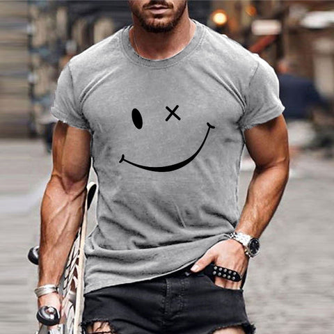 Men's Vintage Smiley Print Round Neck Short Sleeve T-Shirt 23719330Y (2)