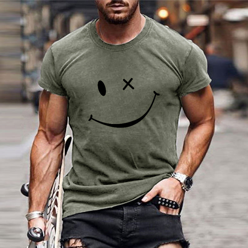 Men's Vintage Smiley Print Round Neck Short Sleeve T-Shirt 23719330Y (2)