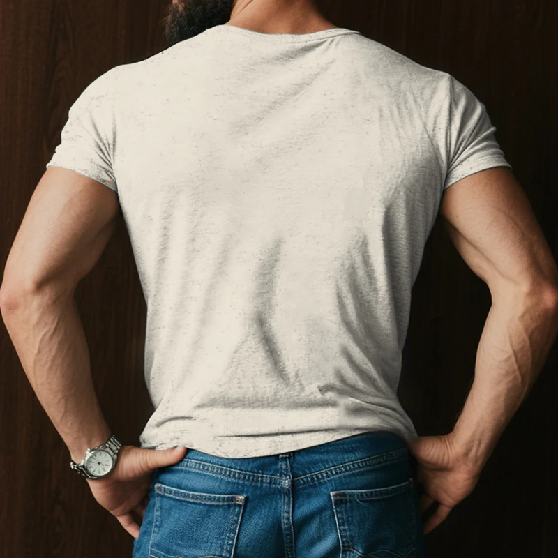 【24-hour shipping out】Men's Retro Casual Shabby Striped Printed V-Neck Short Sleeve T-Shirt MTA2517D8TO