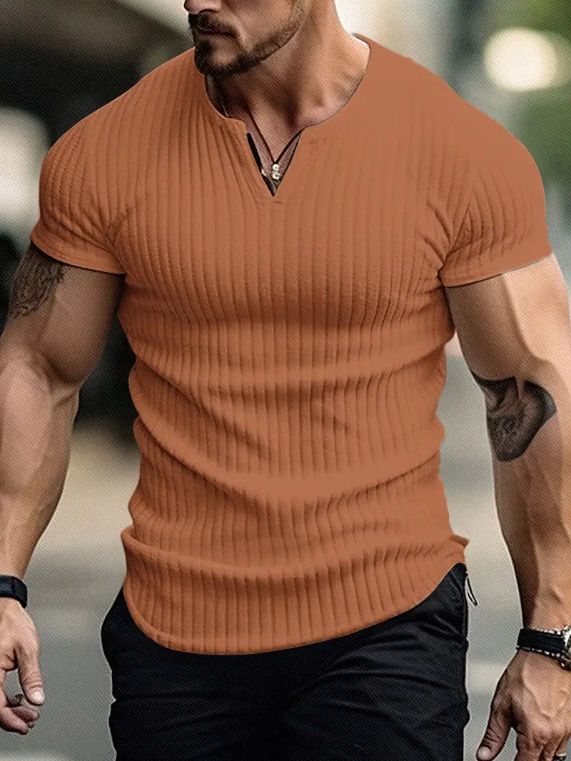 Men’s Ribbed Notch Neck Short-Sleeve Shirt