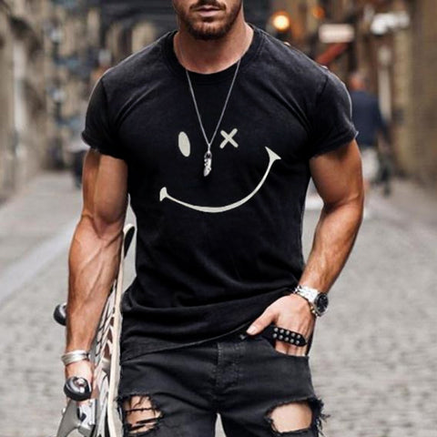 Men's Vintage Smiley Print Round Neck Short Sleeve T-Shirt 23719330Y (2)