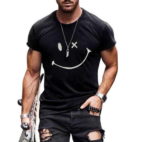 Men's Vintage Smiley Print Round Neck Short Sleeve T-Shirt 23719330Y (2)