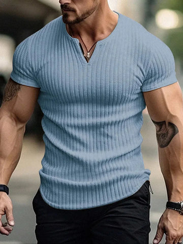 Men’s Ribbed V-Neck Short Sleeve T-Shirt