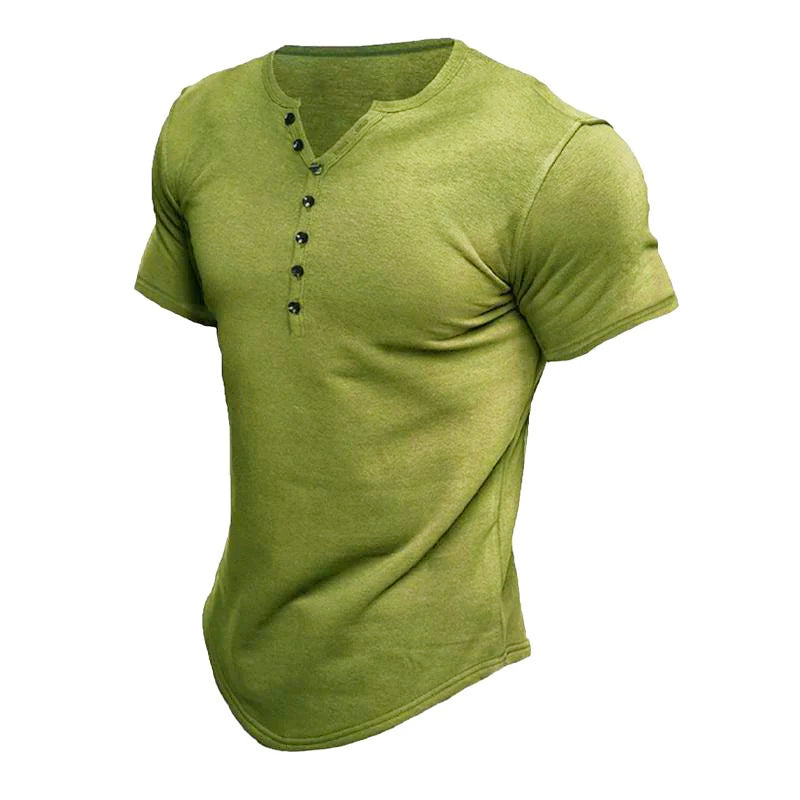 Men's Short Sleeve Solid Button Henley T-Shirt 60126755X (2)