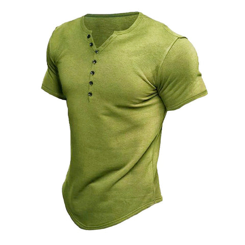 Men's Short Sleeve Solid Button Henley T-Shirt 60126755X (2)