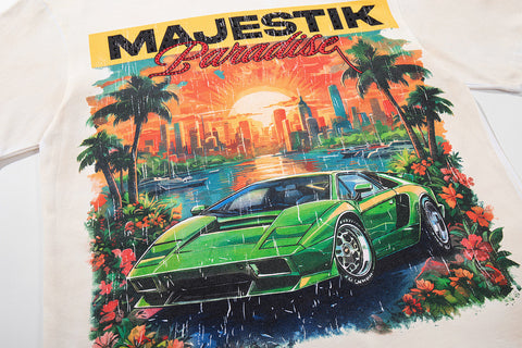 Majestik “Paradise” Supercar Vintage Tee（Off-White / Cream）