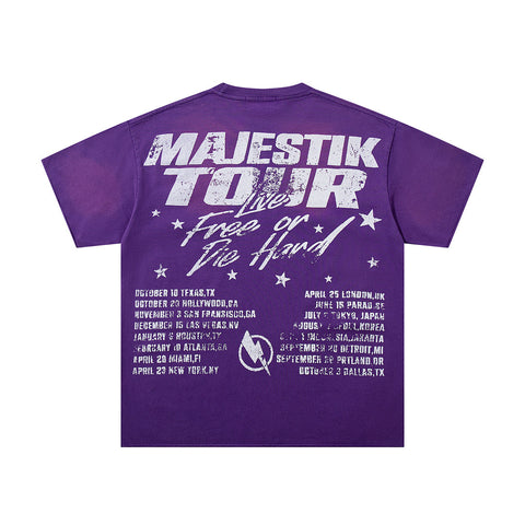 Majestik “Sound League & Sports” Special Edition Rhinestone Vintage Tee（Purple）
