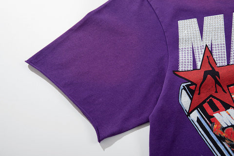 Majestik “Sound League & Sports” Special Edition Rhinestone Vintage Tee（Purple）