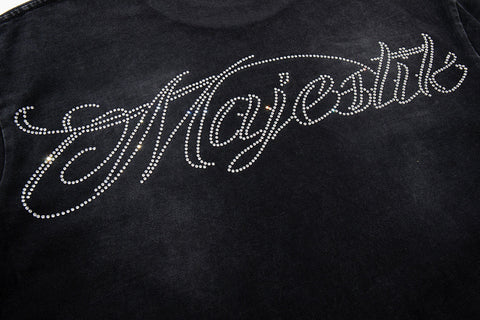 Majestik “Space Rider” Rhinestone Department Vintage Tee（Black）