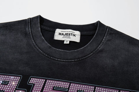 Majestik “Space Rider” Rhinestone Department Vintage Tee（Black）