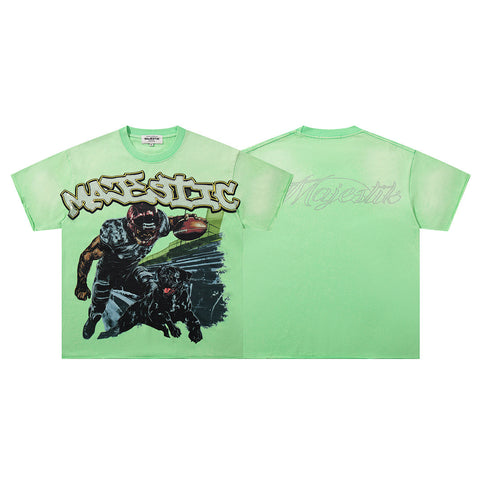 Majestik “Gridiron Player & Dog” Rhinestone Vintage Tee