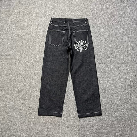 ADWYSD Graphic Print Denim Jeans - Washed Black
