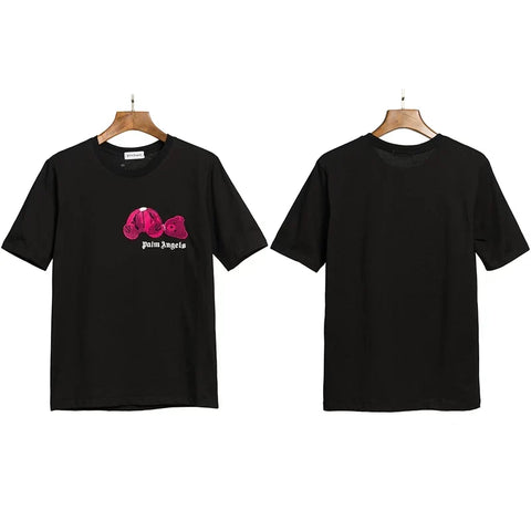 Palm Angels Small Bear Chest Logo T-Shirt - Black/Pink