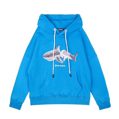 Palm Angels Split Shark Graphic Hoodie - Blue