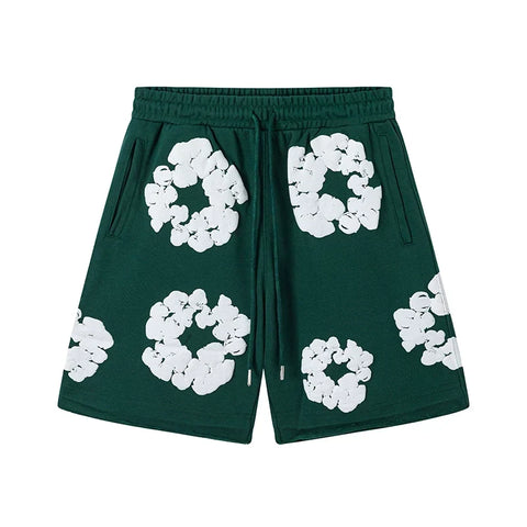 Denim Tears Cotton Wreath Graphic Shorts - Dark Green / Relaxed Streetwear Fit