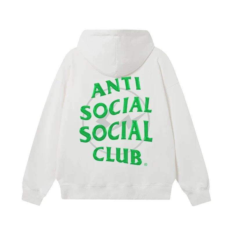 Anti Social Social Club Green Lightning Circle Logo Hoodie - White