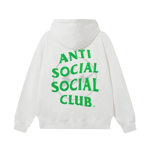 Anti Social Social Club Green Lightning Circle Logo Hoodie - White
