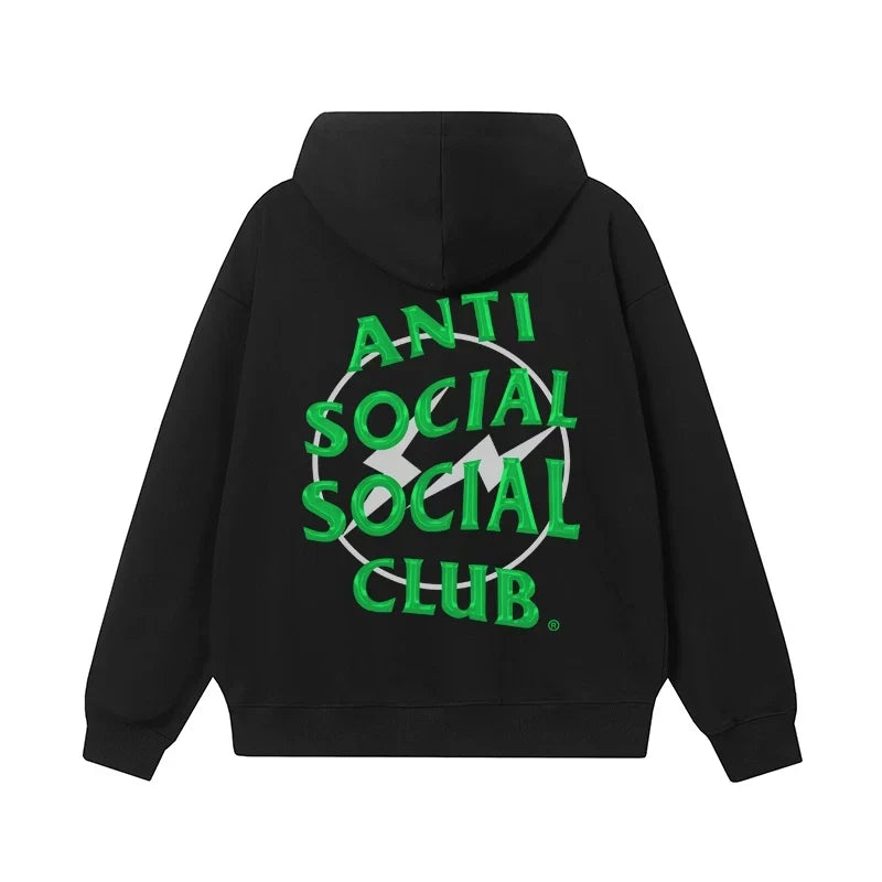Anti Social Social Club Green Lightning Circle Logo Hoodie - Black