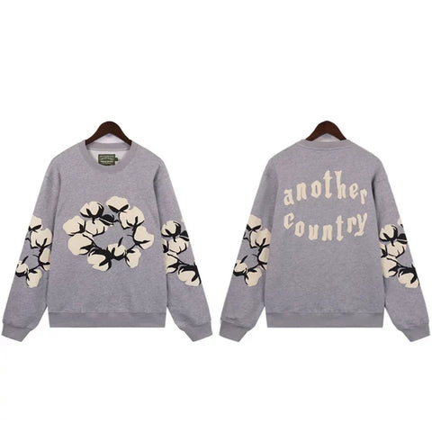 "Denim Tears" Another Country Cotton Wreath Oversized Grey Sweatshirt