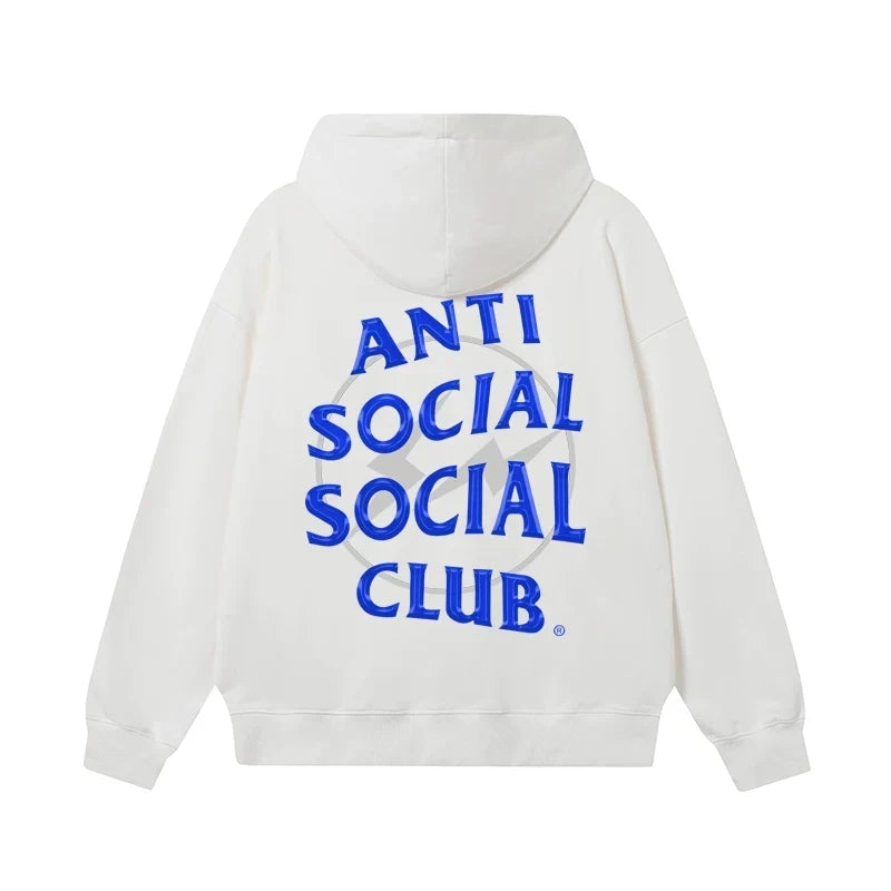 Anti Social Social Club Blue Lightning Circle Logo Hoodie - White