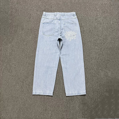 ADWYSD Graphic Print Denim Jeans - Light Blue