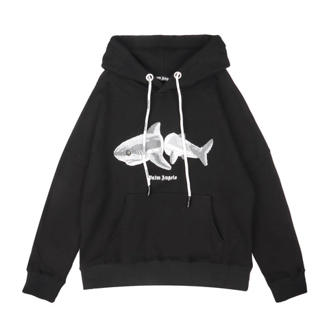 Palm Angels Split Shark Graphic Hoodie - Black
