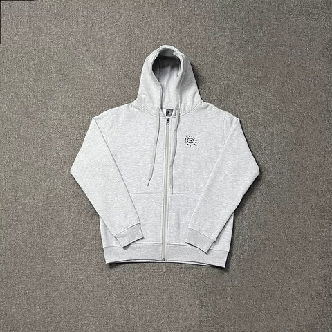 ADWYSD Embroidered Zip-Up Hoodie - Light Grey