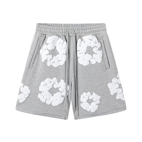 Denim Tears Cotton Wreath Graphic Shorts - Heather Grey / Relaxed Streetwear Fit