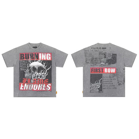First Row “Burning Flame Endures” Skull Rhinestone Vintage Tee