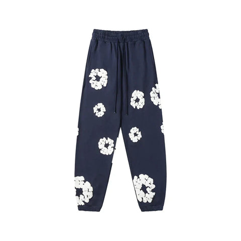 Denim Tears Cotton Wreath Graphic Sweatpants - Navy Blue / Relaxed Streetwear Fit