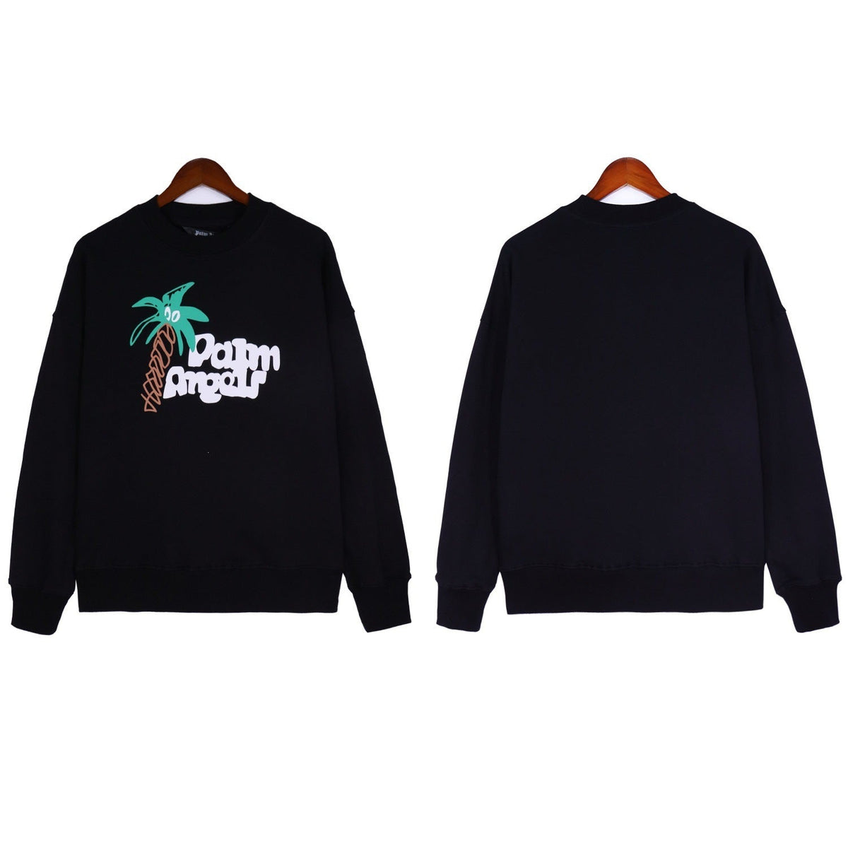 Palm Angels Cartoon Palm Tree & Graffiti Logo Crewneck - Black