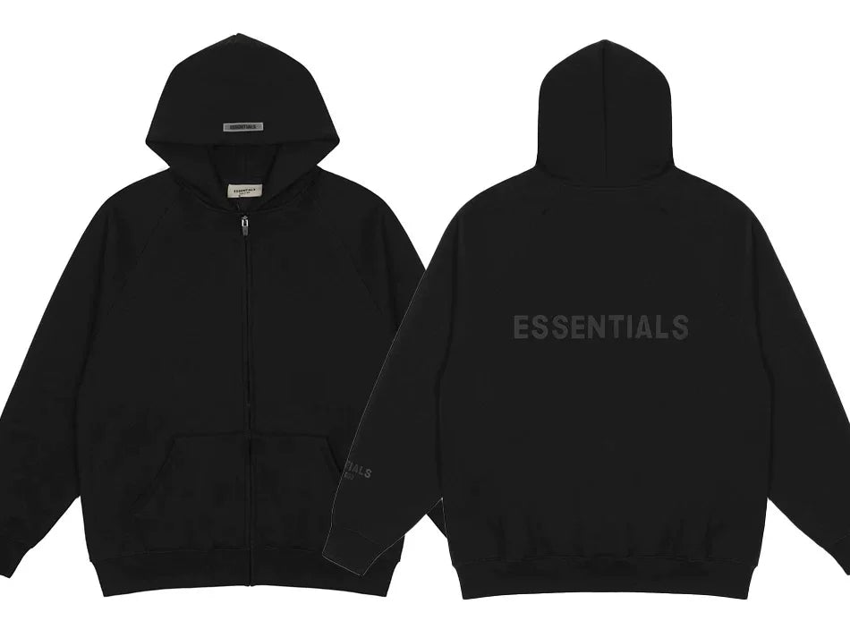 FOG double line heavyweight high street trendy brand hooded sweatshirt with plush loose sweatshirt jacket suitable for men and women, youthful and popular style (43)