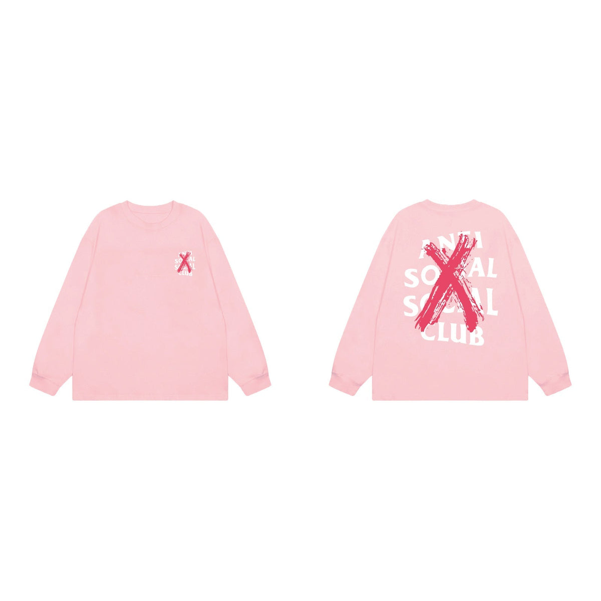 Anti Social Social Club X-Cross Red Logo Long Sleeve T-Shirt - Pink