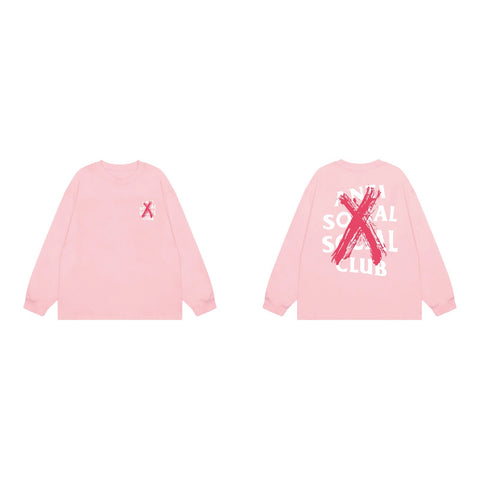 Anti Social Social Club X-Cross Red Logo Long Sleeve T-Shirt - Pink