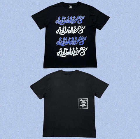ADWYSD Black Blue Stacked Script Tee