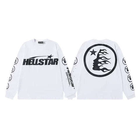 Hellstar Classic Circular Flame Face Graphic Long Sleeve Tee - White